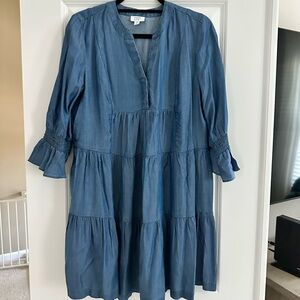 Crown and Ivy Chambray Blue Tiered Dress